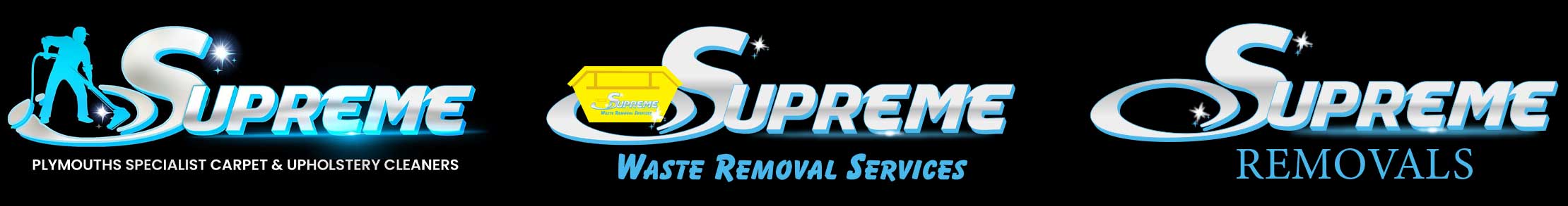 Supreme Carpet Cleaning, Waste and Removals Logos.